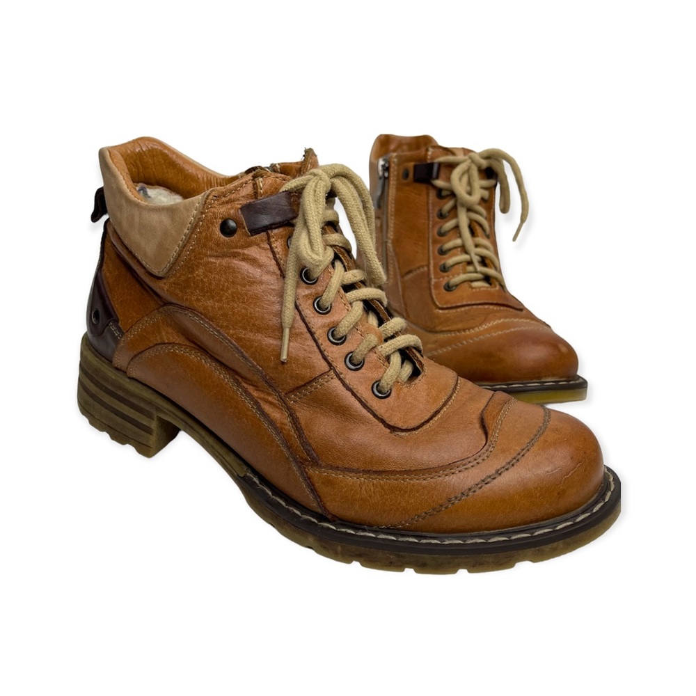 V-Italia 1162 Giovanne Camel Sherpa Leather Water Resistant Ankle Boots Size 6